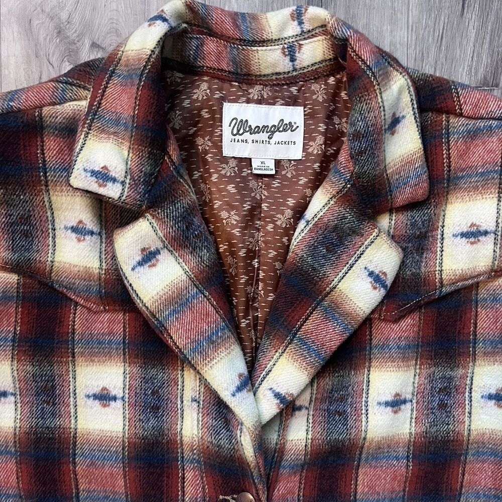 Wrangler Womens XL Plaid Print Blazer Shacket Aztec Classic Western Yoke Rodeo